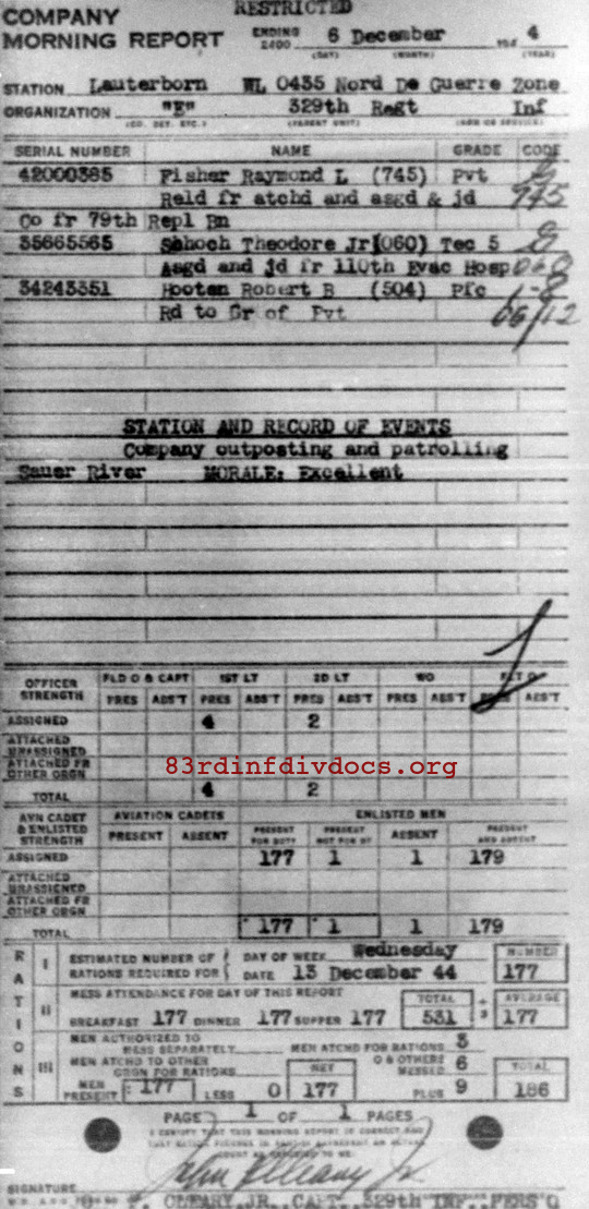 Morning report E Co, 1944-12-06, page 1 Morning report