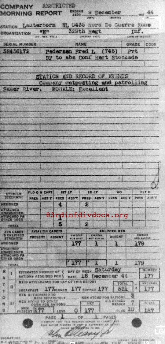 Morning report E Co, 1944-12-09, page 1 Morning report