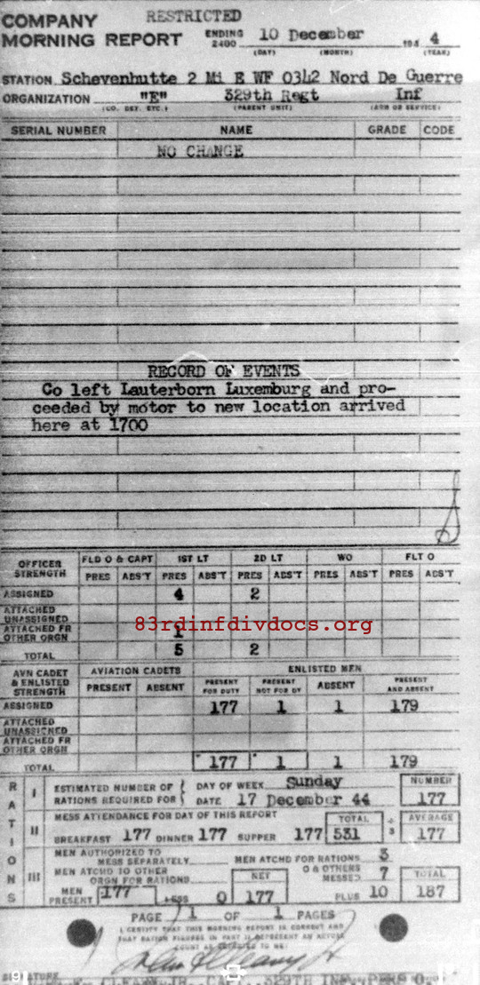 Morning report E Co, 1944-12-10, page 1 Morning report