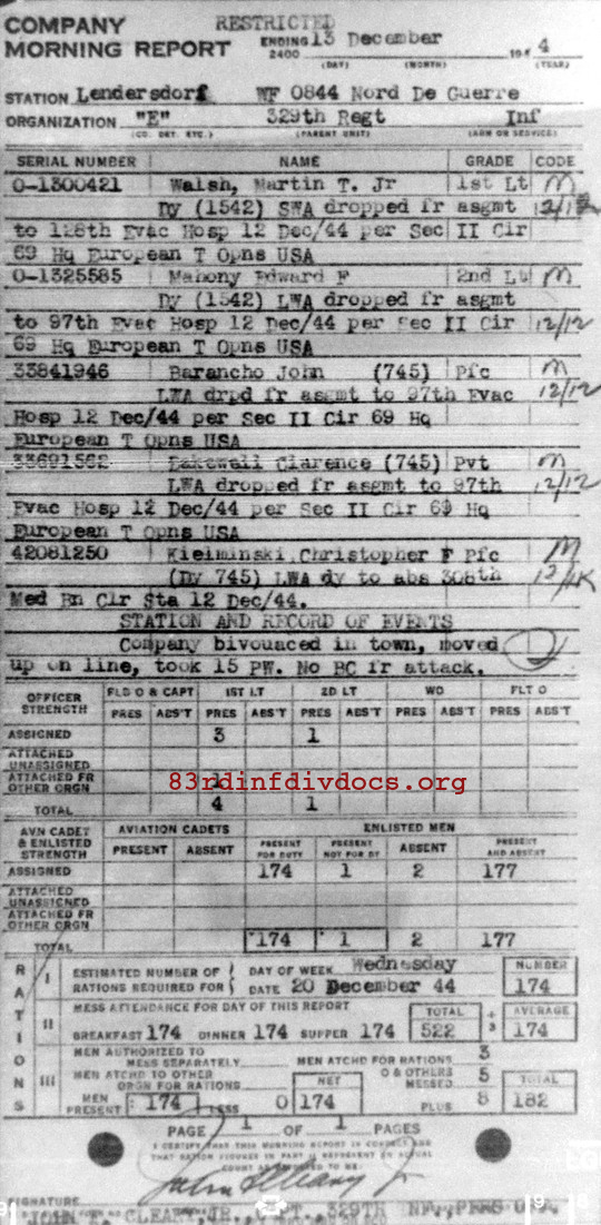 Morning report E Co, 1944-12-13, page 1 Morning report