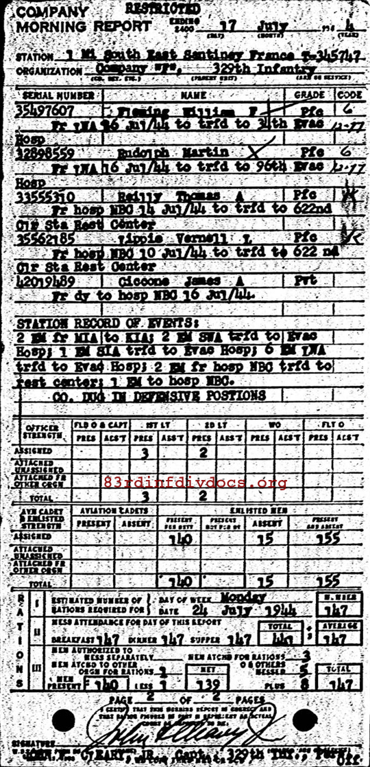 Morning report F Co, 1944-07-17, page 2 Morning report