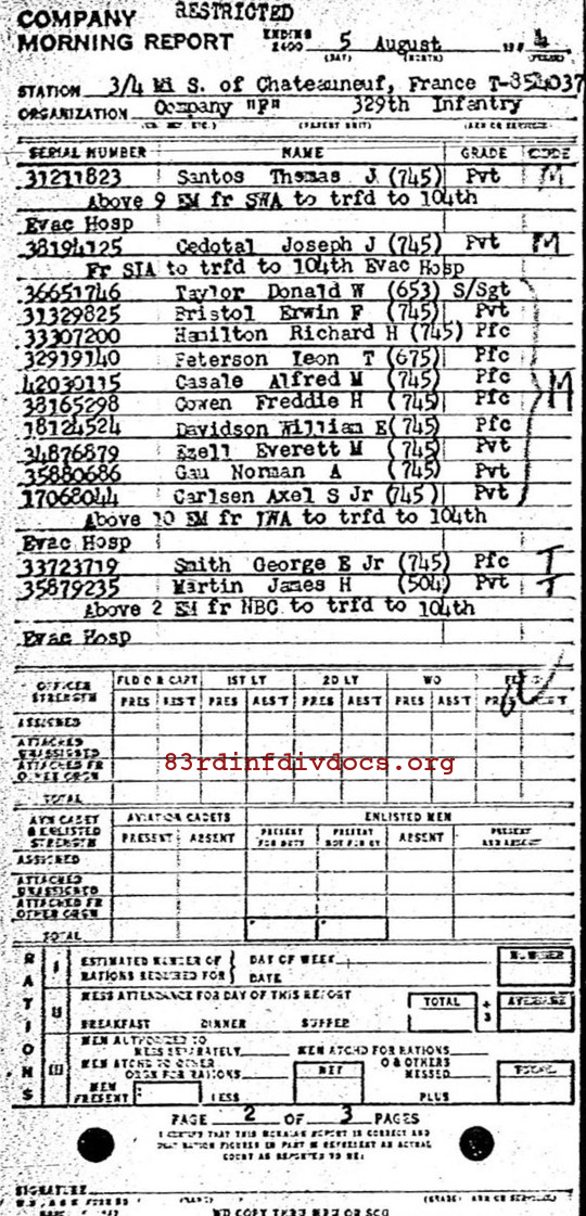 Morning report F Co, 1944-08-05, page 2 Morning report