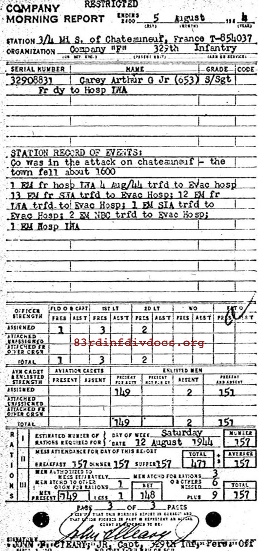 Morning report F Co, 1944-08-05, page 3 Morning report