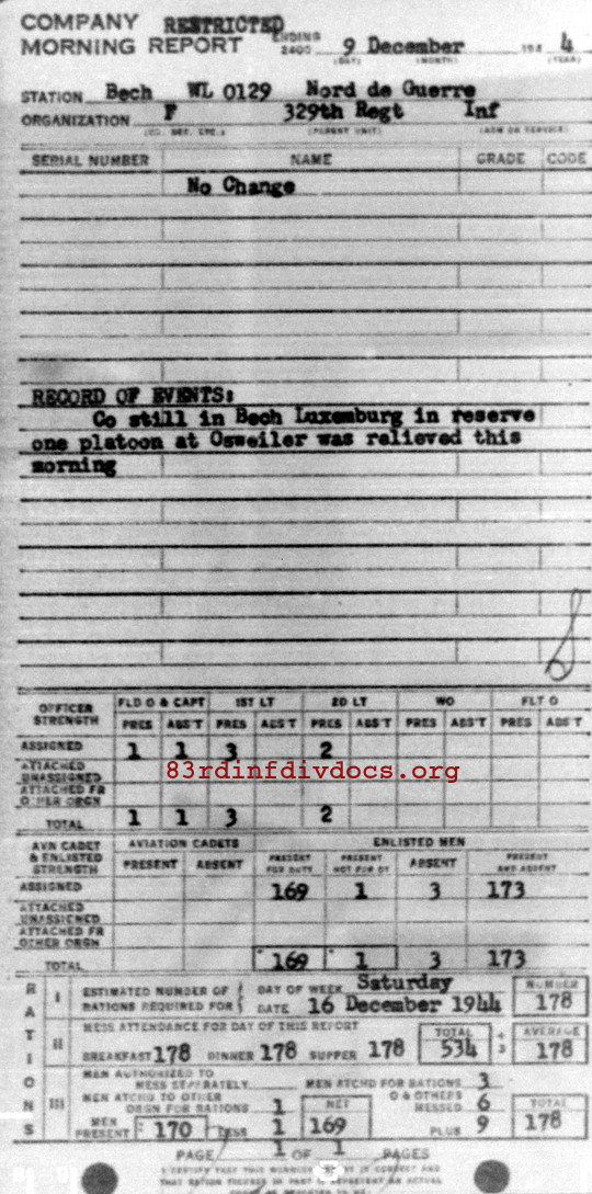 Morning report F Co, 1944-12-09, page 1 Morning report