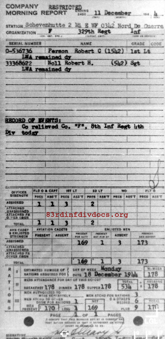 Morning report F Co, 1944-12-11, page 1 Morning report