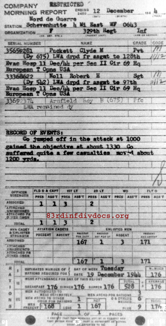 Morning report F Co, 1944-12-12, page 1 Morning report