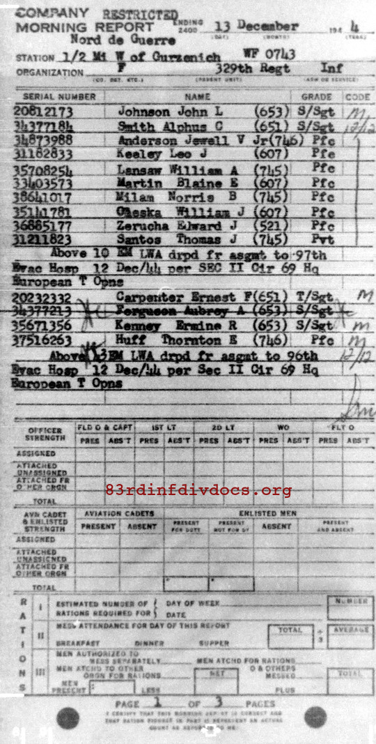 Morning report F Co, 1944-12-13, page 1 Morning report