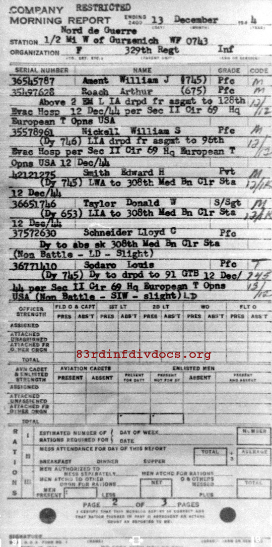Morning report F Co, 1944-12-13, page 2 Morning report