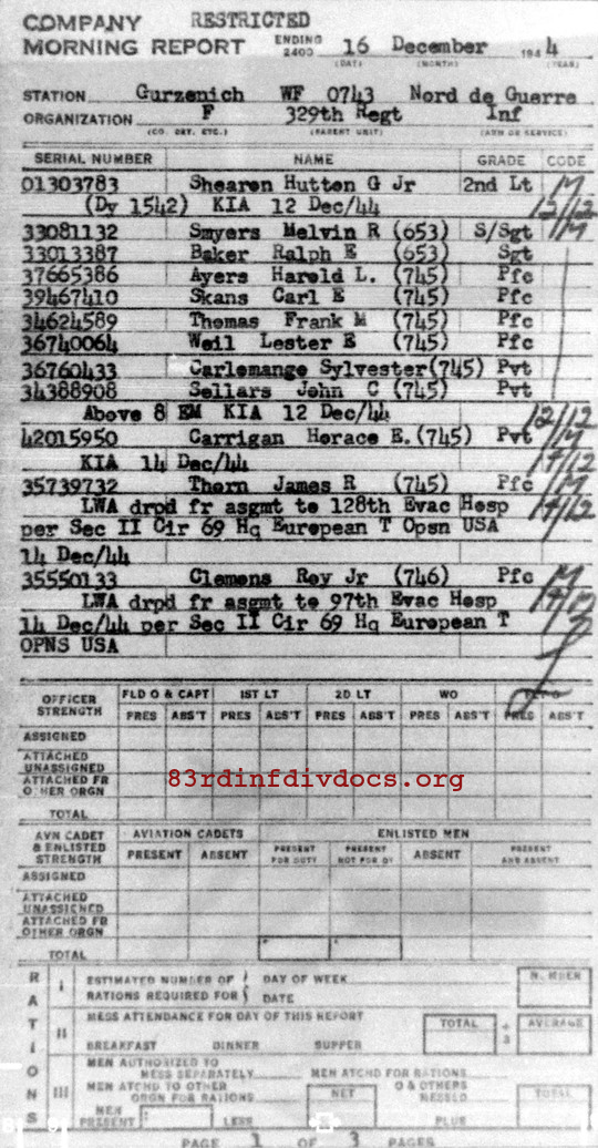 Morning report F Co, 1944-12-16, page 1 Morning report
