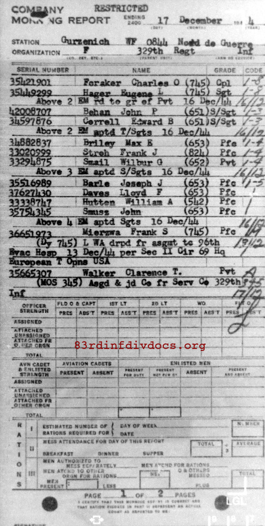 Morning report F Co, 1944-12-17, page 1 Morning report