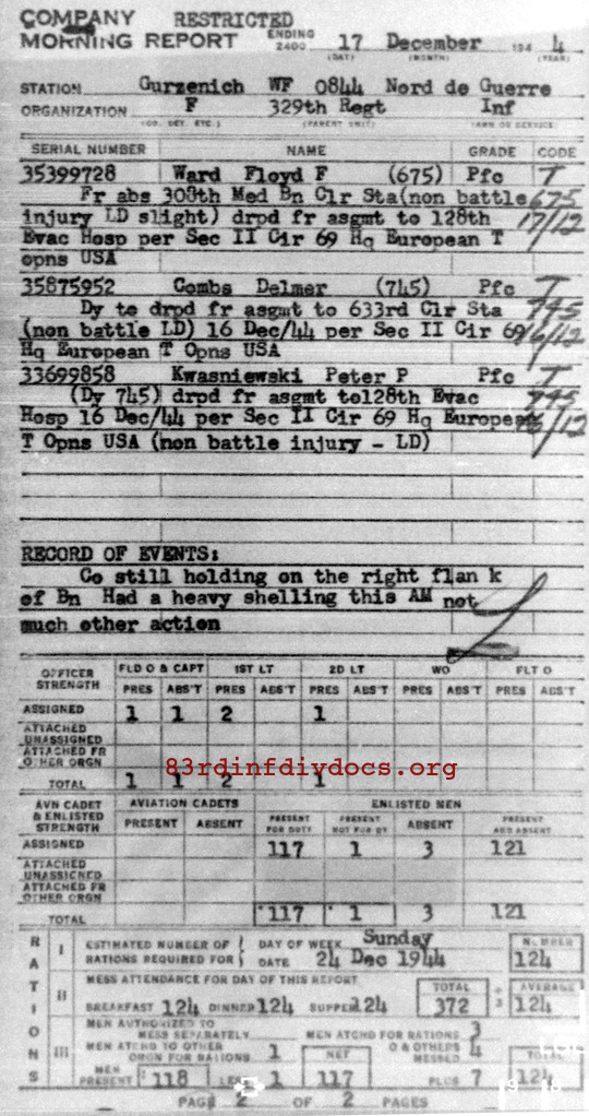 Morning report F Co, 1944-12-17, page 2 Morning report