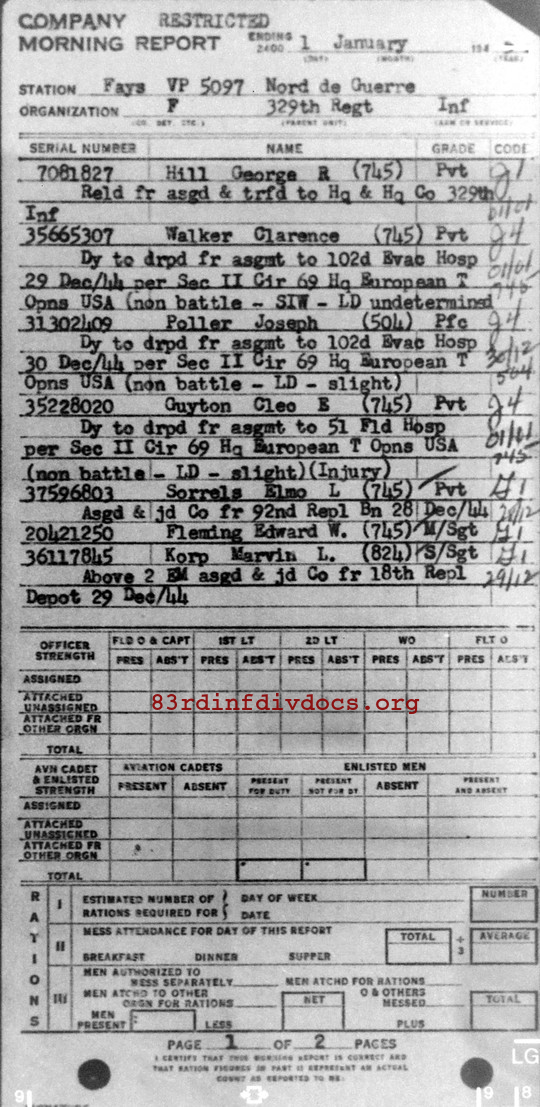 Morning report F Co, 1945-01-01, page 1 Morning report