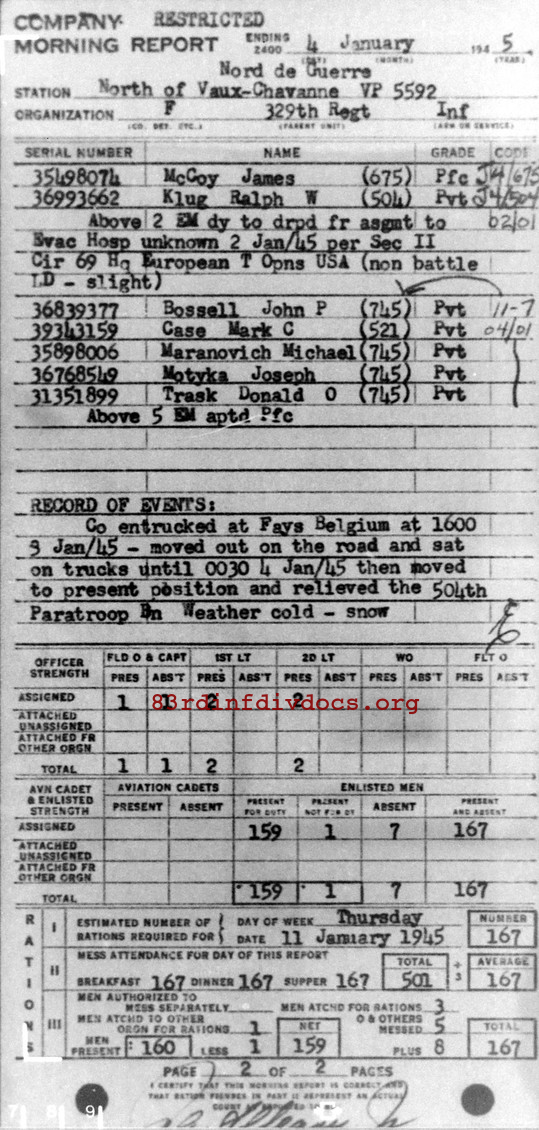 Morning report F Co, 1945-01-04, page 2 Morning report