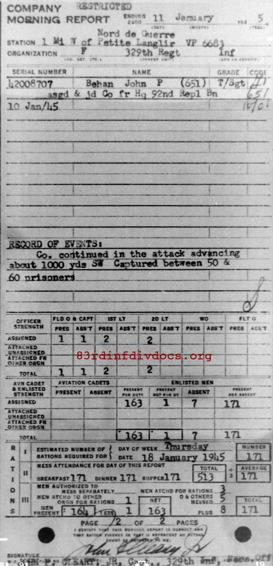 Morning report F Co, 1945-01-11, page 2 Morning report