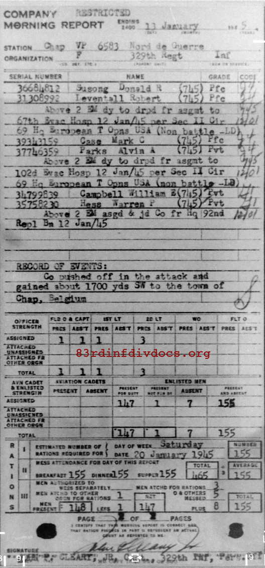 Morning report F Co, 1945-01-13, page 2 Morning report