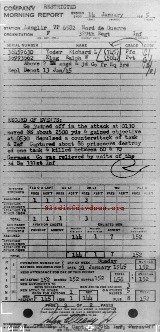 Morning report F Co, 1945-01-14, page 2 Morning report