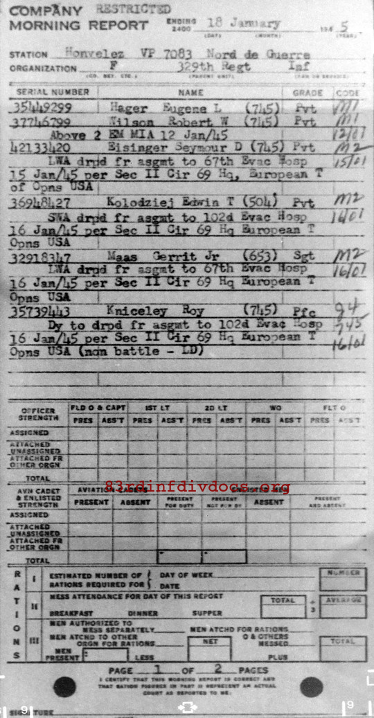 Morning report F Co, 1945-01-18, page 1 Morning report