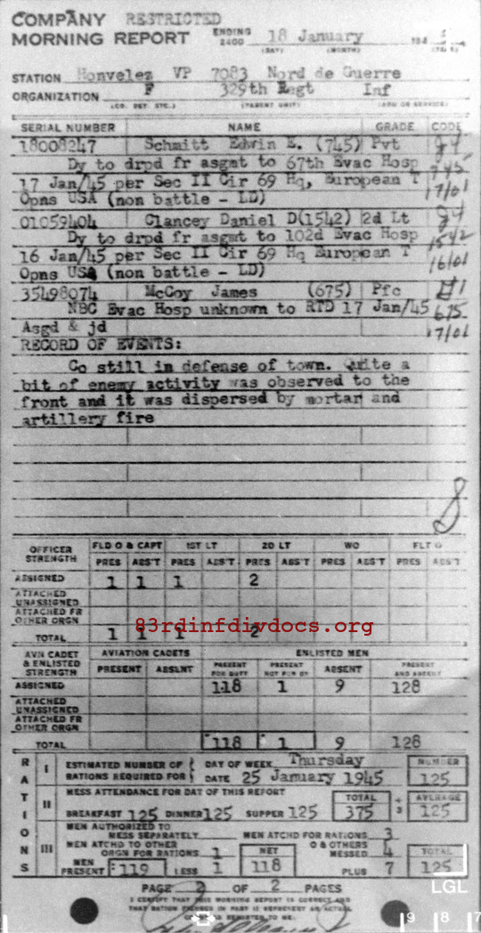 Morning report F Co, 1945-01-18, page 2 Morning report