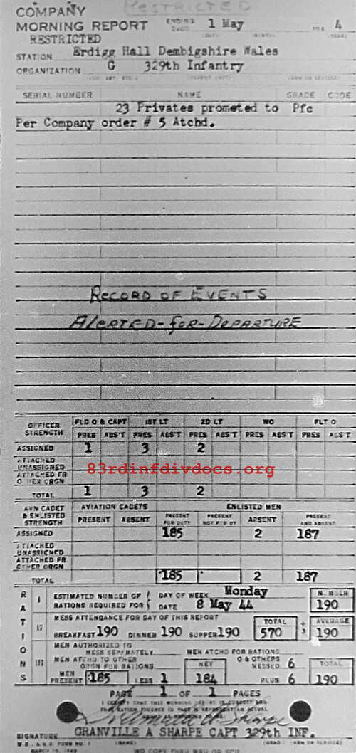 Morning report G Co, 1944-05-01, page 1 Morning report