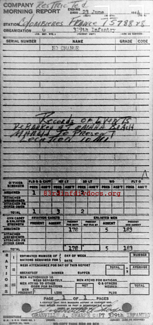 Morning report G Co, 1944-06-23, page 1 Morning report