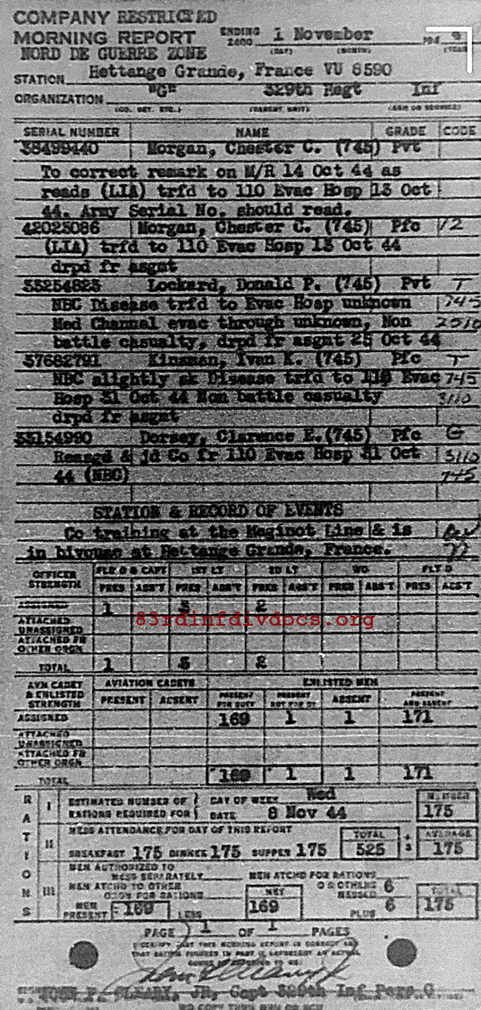 Morning report G Co, 1944-11-01, page 1 Morning report
