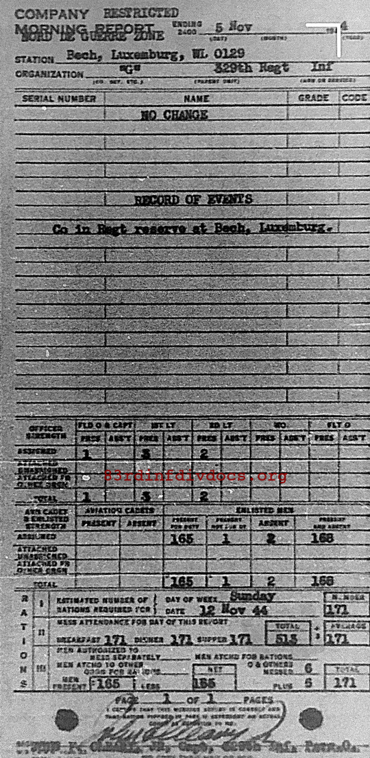 Morning report G Co, 1944-11-05, page 1 Morning report