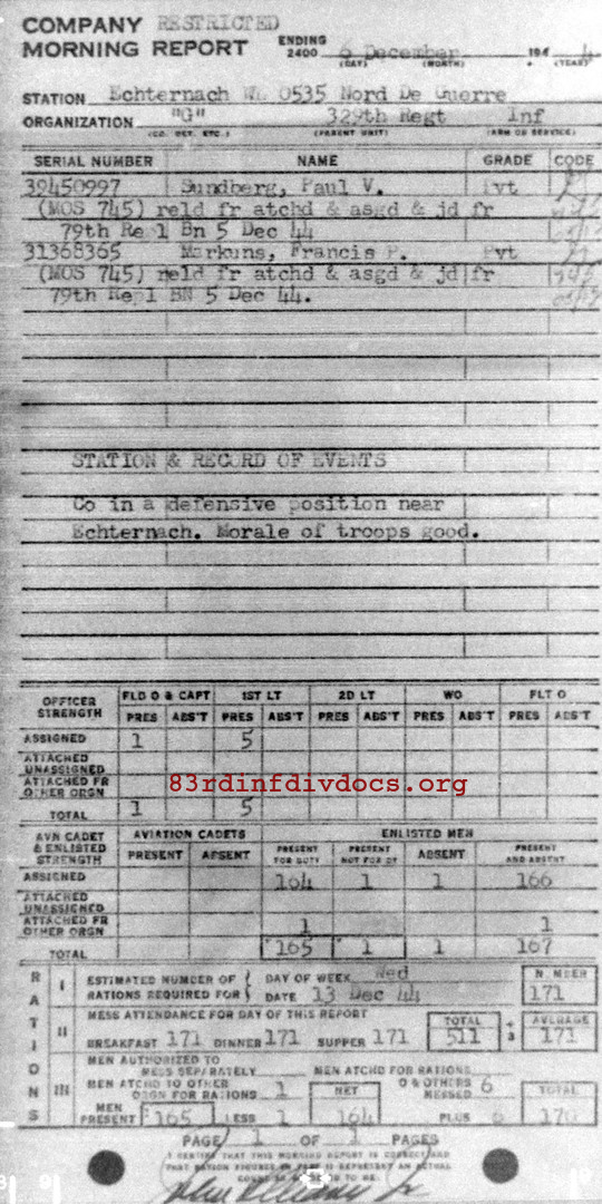Morning report G Co, 1944-12-06, page 1 Morning report