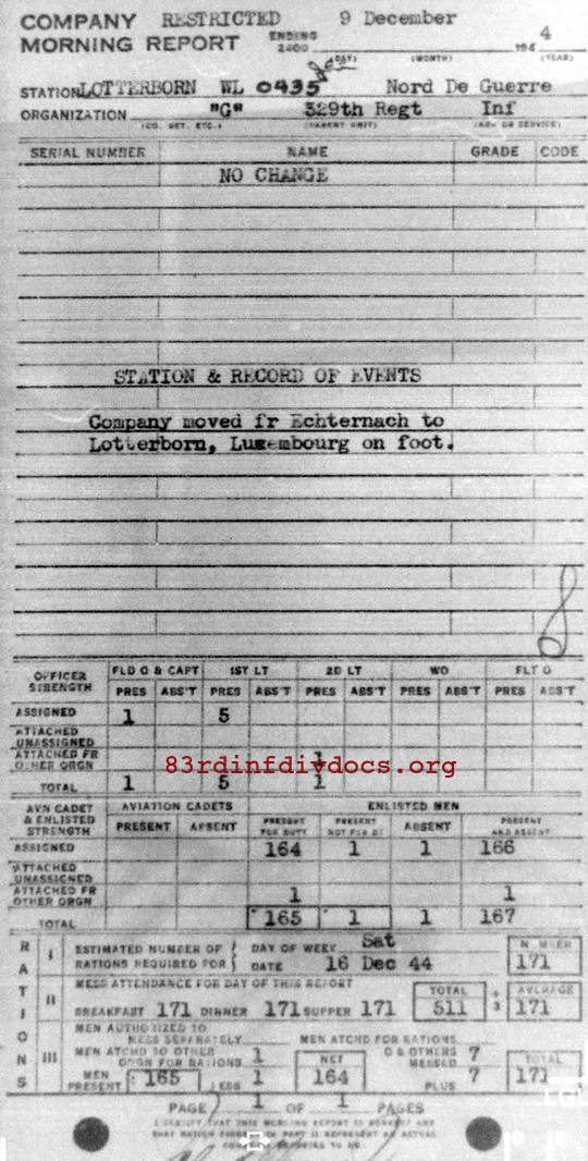 Morning report G Co, 1944-12-09, page 1 Morning report