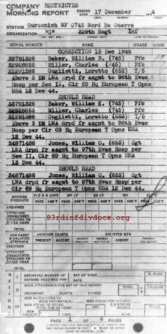 Morning report G Co, 1944-12-17, page 1 Morning report