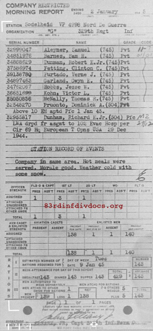 Morning report G Co, 1945-01-02, page 1 Morning report