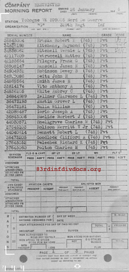Morning report G Co, 1945-01-26, page 1 Morning report