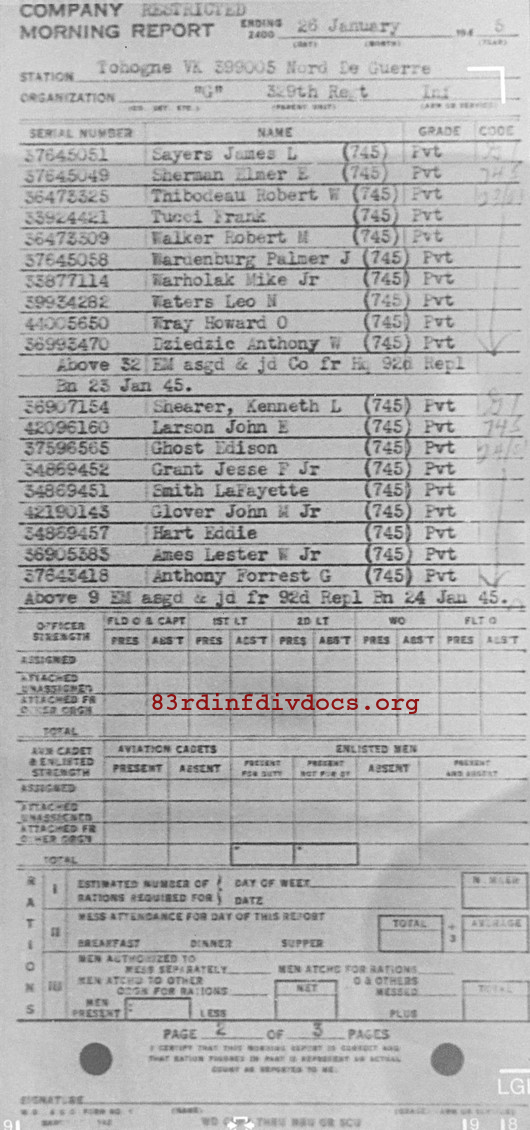 Morning report G Co, 1945-01-26, page 2 Morning report