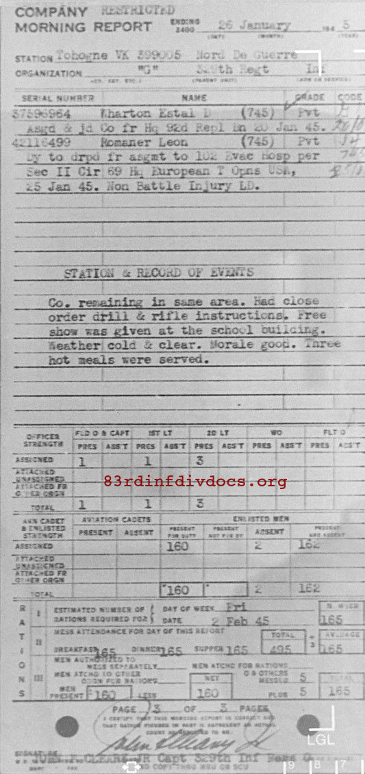 Morning report G Co, 1945-01-26, page 3 Morning report