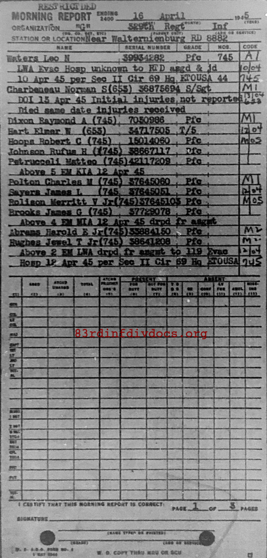 Morning report G Co, 1945-04-16, page 1 Morning report