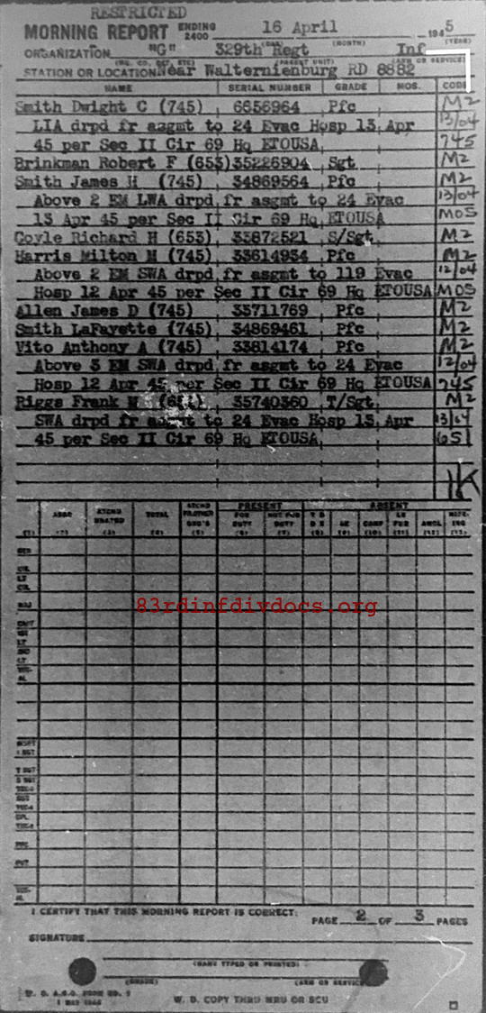 Morning report G Co, 1945-04-16, page 2 Morning report