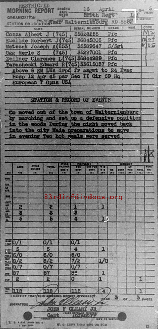 Morning report G Co, 1945-04-16, page 3 Morning report