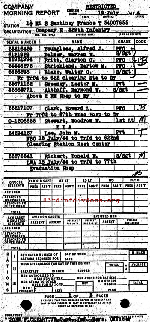 Morning report H Co, 1944-07-19, page 1 Morning report