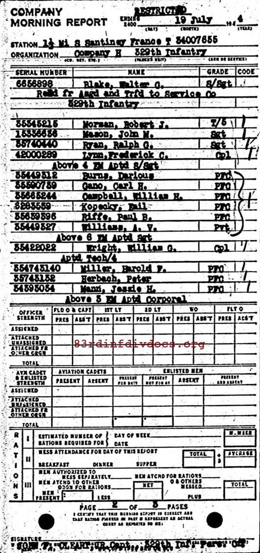 Morning report H Co, 1944-07-19, page 2 Morning report