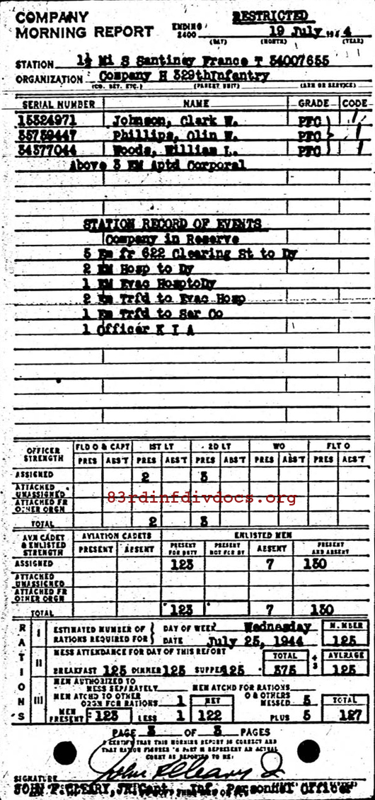 Morning report H Co, 1944-07-19, page 3 Morning report
