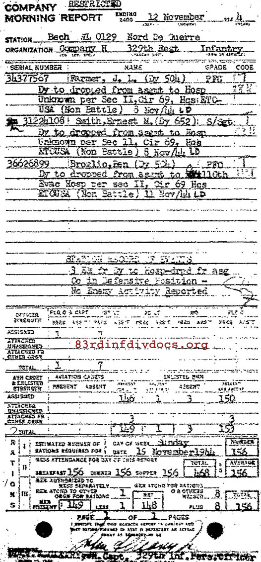 Morning report H Co, 1944-11-12, page 1 Morning report