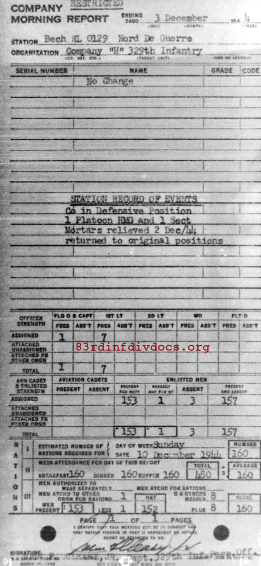 Morning report H Co, 1944-12-03, page 1 Morning report