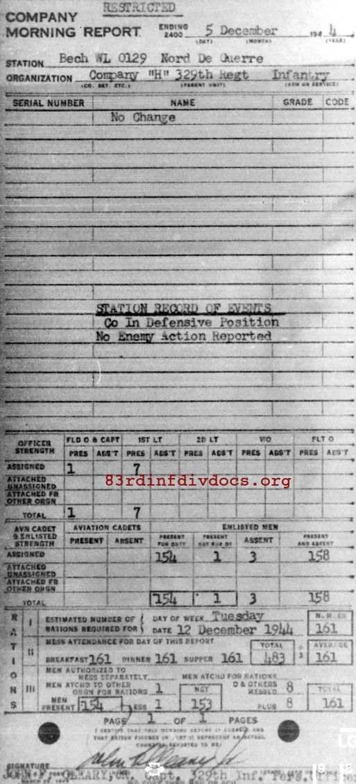 Morning report H Co, 1944-12-05, page 1 Morning report