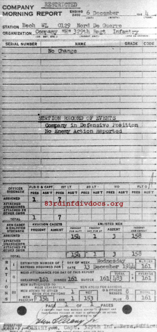 Morning report H Co, 1944-12-06, page 1 Morning report