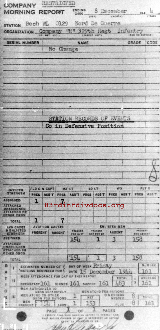 Morning report H Co, 1944-12-08, page 1 Morning report