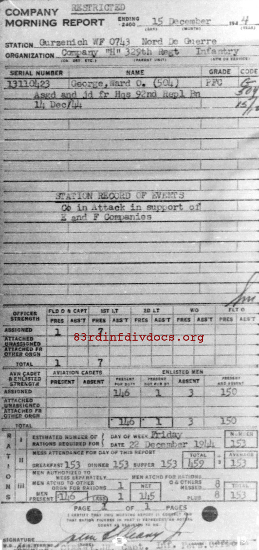 Morning report H Co, 1944-12-15, page 1 Morning report