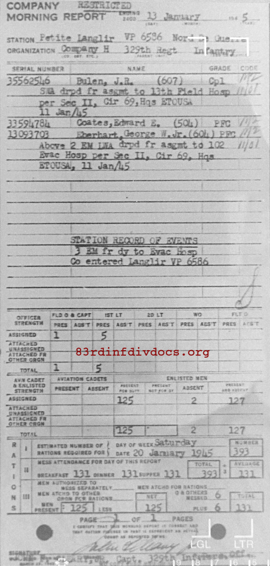Morning report H Co, 1945-01-13, page 1 Morning report