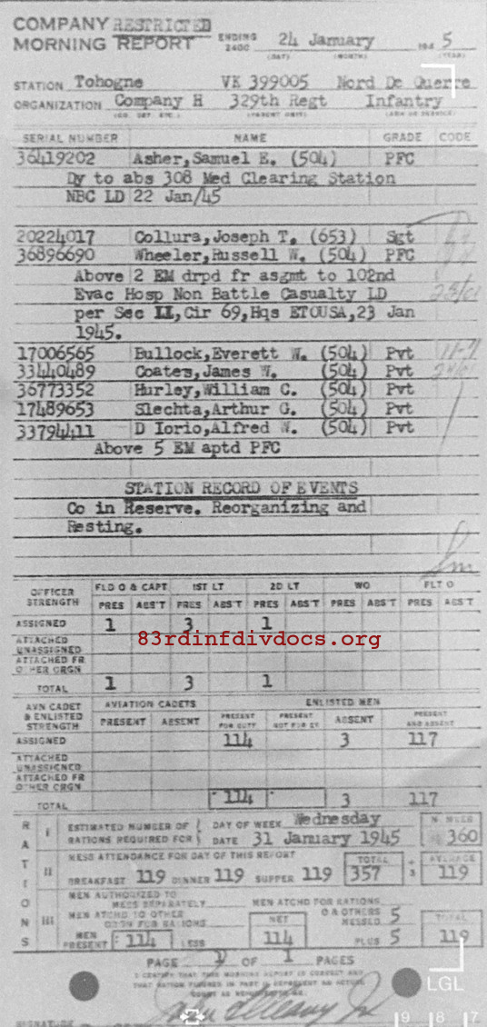 Morning report H Co, 1945-01-24, page 1 Morning report