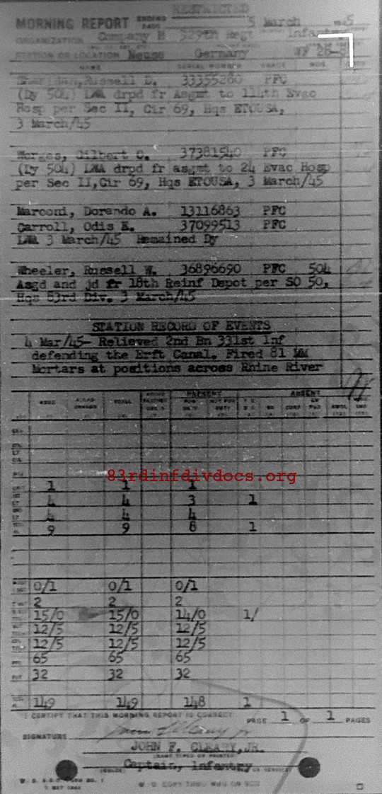 Morning report H Co, 1945-03-05, page 1 Morning report