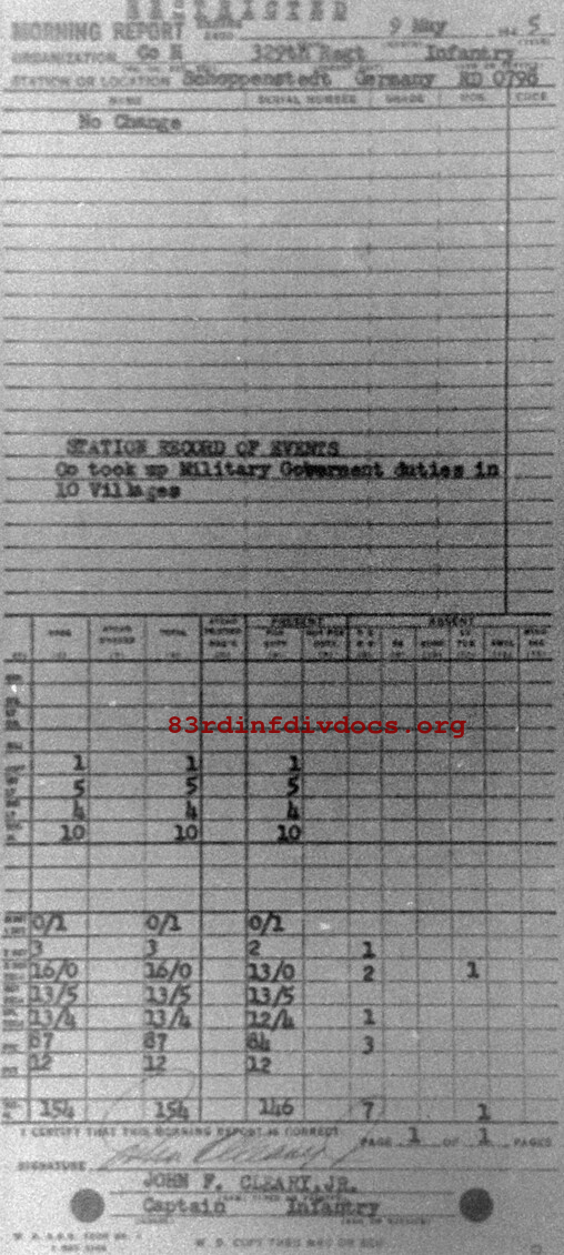 Morning report H Co, 1945-05-09, page 1 Morning report