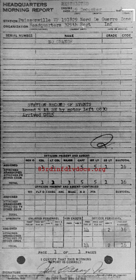 Morning report HQ Co, 1944-12-29, page 1 Morning report